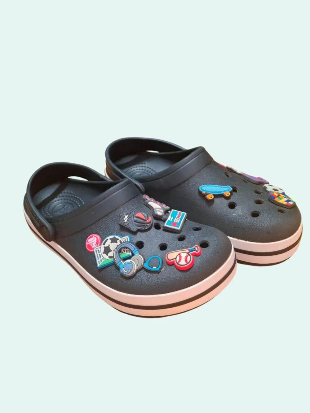 Black Crocs Classic Clog Shoes With Fun Jibbitz Charms Men 6 / Women 8 *SH1